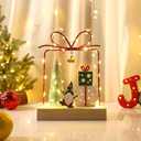 Christmas Tabletop Decoration, Wooden Lighted Christmas Gift Box Collectible Buildings Decorations, Christmas Giftboxes Santa Ornaments, Battery Operated Christmas Indoor Fireplace Table Decorations