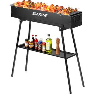 Charcoal Grill, Alloy Steel Outdoor BBQ, Black | 31.6x7.1x5.1 inch Grill with Dual Adjustable Vents and Support Frame for Tailgate, Patio, Beach, and Backyard