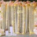 Champagne Tulle Backdrop Curtain with Lights String for Parites Wedding 5x8ft Champagne Sheer Backdrop Curtains for Bridal Shower Baby Shower Birthday Party Photo Booth Background Decorations