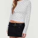 Women Polka Dot Long Sleeve Crop Tops Slim Fit Crew Neck Casual T Shirts Fall Basic Going Out Top (Black, M)