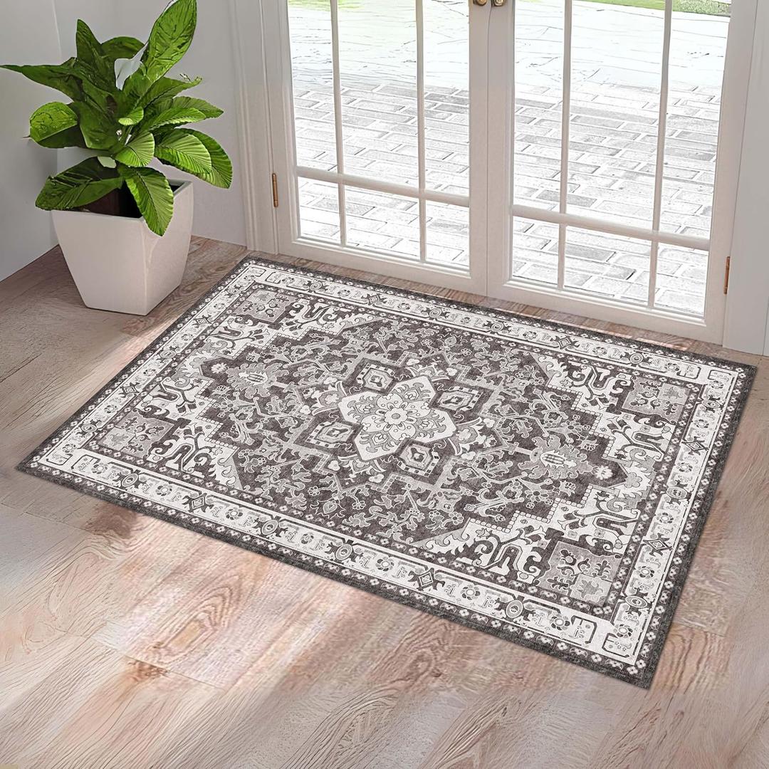 Washable Entryway Rug 2x3 | Non Slip Rug Runners for Hallways, Entryways, Kitchens, Bathrooms, Bedrooms | Ultra-Soft Flannel Carpet Kitchen Rug with Rubber Backing (Dark Taupe, 2x3)