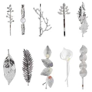 Lawie 10 Pack Silver Vintage Retro Geometric Minimalist Branch Leaf Flower Metal Hair Clip Hairpin Snap Barrette Stick Claw Grip Clamp Bobby Pins Alligator Hairclips Party Hair Accessories for Women