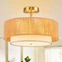 SineRise 16'' Rattan Flush Mount Ceiling Light Fixture,2-Tier Drum Hand-Woven Boho Flush Mount Ceiling Light,Farmhouse Light Fixture for Living Room,Kitchen,Bedroom Foyer Entryway ect.