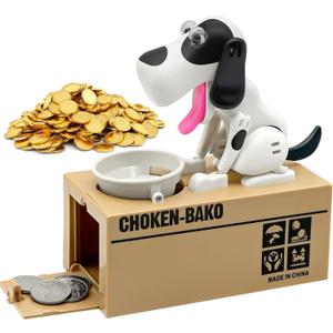 Hungry Dog Piggy Bank, Cute Dogs Steals Coins Like Magic Coin Munching Toy Money Box Birthday Gift for Kids