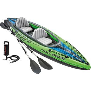 INTEX Challenger Inflatable Kayak Series: Includes Deluxe 86in Kayak Paddles and High-Output Pump  SuperStrong PVC  Adjustable Seat with Backrest  Removable Skeg  Cargo Storage Net