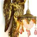 Angel Wall Lamp, Vintage Holy Guardian Night Light with Frosted Crystal & Wings, Battery Operated Wall Sconce for Bedroom, Nursery, Living Room, Chapel & Hotel, Classic Inspirational Decor