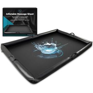 Inflatable Nuru Massage Sheet with Handles & Inflatable Sides | Black Durable PVC Waterproof | 210 x 156 x 16 cm, 83 x 61 x 6 inches | Protection Against Oil, Water-Based, and Silicone-Based Products