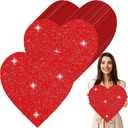 Ctosree 50 Pcs Valentine's Day Glitter Heart Cutouts 12 Inch Large Paper Cards Red Heart Decorations for Valentine's Day Craft Bulletin Board Wall Classroom Decoration