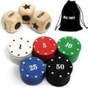 Left Right Center Dice Game Set with 3Pcs 1Inch Wood Dices + 50pcs Colorful Poker Chips (Wood Set)