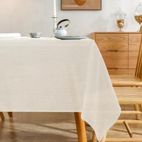 Karseteli Natural Linen Textured Rectangle Tablecloth, Slubby Lightweight Table Cloth 60 x 102 Inch, Water Resistant Stain Resistant Farmhouse Burlap Table Cover for Kitchen Dining Room