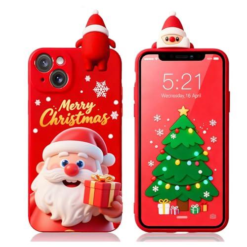 Yzniyzce Red Christmas Case for iPhone 14, Silicone Cover with Lovely 3D Santa Claus Doll Cute Patterns Design Shockproof Soft TPU Cartoon Xmas Present Skin Cases for iPhone 14 6.1", Santa Claus