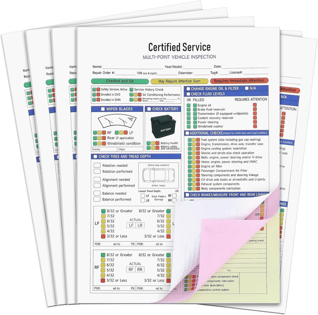 Colarr 540 Sheets 8 1/2" x 11 3/4" Multi Point Vehicle Inspection Report Form 3 Part Carbonless Form Vehicle Checklist Inspection Snap-Out Repair Report Maintenance Log for Fleet Auto Truck Driver