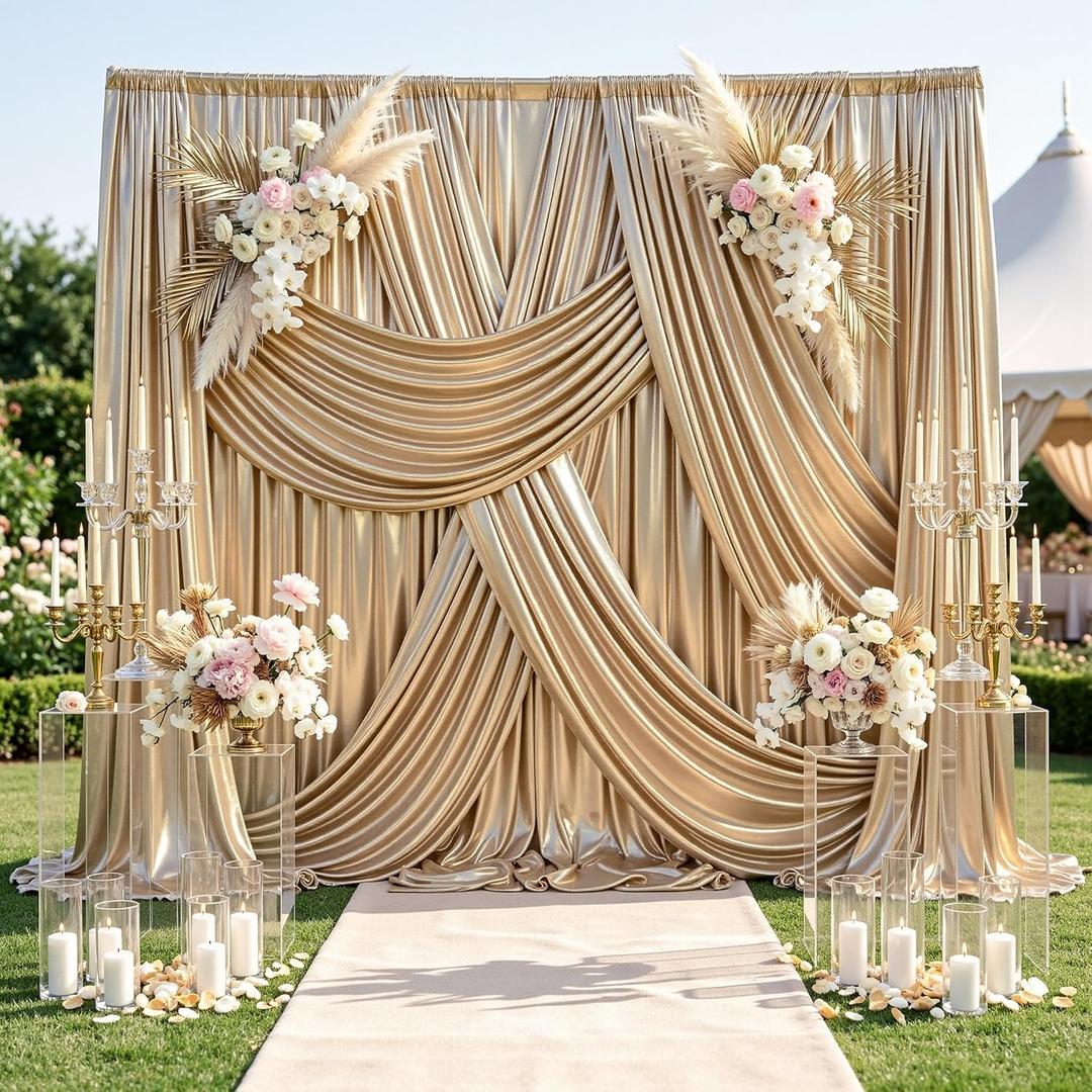 20x12FT Champagne Sequin Curtains Backdrop, Wrinkle Free Drop for Wedding | 4 Panels 5x12FT hot-stamped shimmer fabric, glitter drapes. Perfect for photography, birthday, graduation, party, stage decor