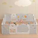 LulliSpace Baby Playpen,for Kids and Toddlers,Kids Activity Centre Safety Play Yard, Indoor&Outdoor Pattern Baby Fence with Game Panel, Safety Lock, Non-Slip Bases, Adjustable Shape,18 Panels