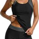 Daci Women 2 Piece Tankini Swimsuit - 2026 Tummy Control Sporty Bathing Suit Color Block Swim Tank Top with Boy Shorts (Large, Black and Gray)