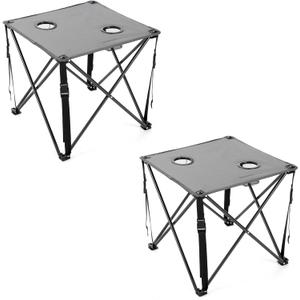 ARROWHEAD OUTDOOR 2-Pack 26 (66cm) Heavy-Duty Portable Camping Folding Table, 2 Cup Holders, Compact, Square, Carrying Case Included, Steel Frame, High-Grade 600D Canvas