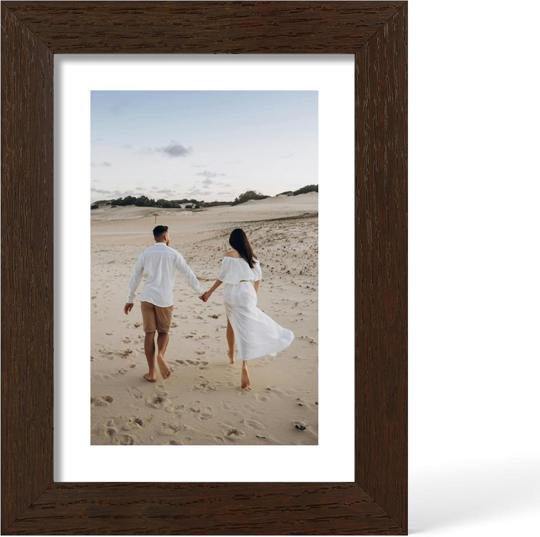 YESKAY 5x7 Picture Frame - 5 x 7 Photo Frame Made of Solid Oak Wood and Real Glass,Display Picture 4x6 with Mat or 5x7 Without Mat,5 by 7 Frames for Wall & Tabletop(Color Walnut)