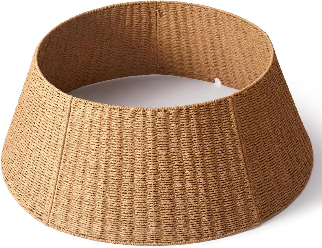 36in Extra Large Christmas Tree Collar - Wicker Woven Tree Collars for Artificial Trees - Large Rattan Rustic Farmhouse Basket for Tree Base Cover with Cord Cut-Out for 7.5ft 9ft 12ft Tree(Natural)