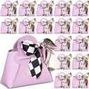 Abbylike 18 Pcs PU Leather Purse Gift Bags with Handles Ribbon Wedding Purse Party Favor Candy Boxes Treat Goodie Bag for Birthday Bridal Baby Showers Party (Purple)