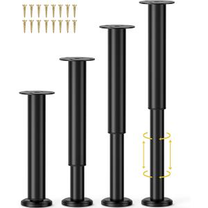 4 Pcs Adjustable Bed Center Support Legs 10-17 inch for Bed Frame/Bed Center Slat, Metal Adjustable Furniture Legs for Bed/Cabinet/Sofa/Dresser/Couch/Table,Heavy Duty Bed Replacement Legs (Black)