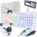 Gaming Keyboard and Mouse and Gaming Headset & Mouse Pad, Wired LED RGB Backlight Bundle for PC Gamers Users - 4 in 1 White Edition Hornet RX-250