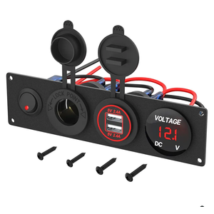 4 in 1 12V USB Panel with LED Voltmete & Dual USB Charger Socket Power & Cigarette Lighter Socket & Red LED Lighted Toogle Switch Panel for Boat Car RV Golf Cart ATV