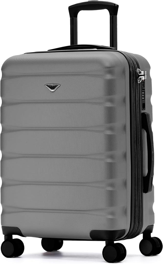 Flight Knight 22x18x10 Expandable Carry On Suitcase Hardside TSA Lock & USB C Port Lightweight Luggage Silent Double Spinner Wheels Maximum Spirit Overhead Carry-On Bag Airlines Approved Charcoal