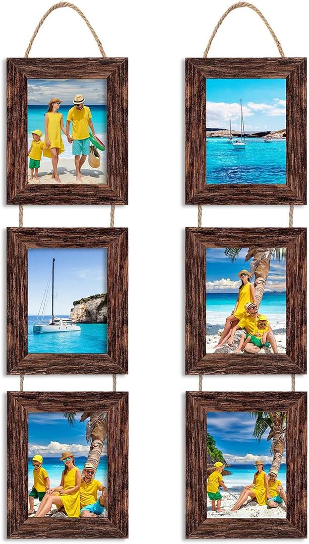 Collage Picture Frames 5x7, Wall Hanging with 3 Opening, Engineered Wood Frames 2 Pack (Brown)