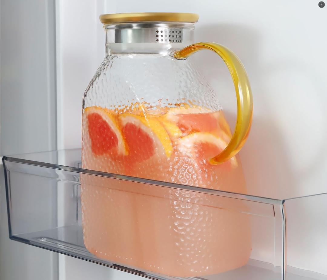 Glass Pitcher With Lid, 2 Liters Glass Pitchers With Handle And Lid, 68 oz Water Pitcher For Fridge, Tea Jug Carafe Jar For Hot/Cold Water Iced Juice Coffee Milk Fruit (67.6 Ounces)