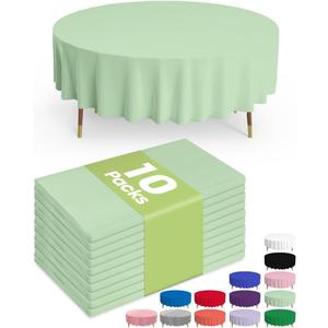 Pureegg Plastic Table Cloth Disposable 10 Pack, 84'' Round Table Cloths, Easter Party, Decorative Tablecloths, Round, Light, Pastel Plastic Cover, Leakproof & Sturdy, Sage Green