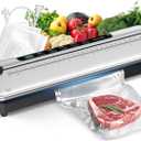 Vacuum Sealer Machine for Food Preservation, 6-in-1 Food Sealer for Freshness Storage, 75kpa Compact Vacuum Sealing Machine with External Sliding Blade, Digital Countdown Timer Silver