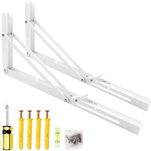 2PCS Folding Shelf Brackets,Heavy Duty Triangle Shelf Bracket for Bench Table,Wall Mounted Standing Shelf Brackets for Saving Place,Multi Size 16" White (16 Inch)