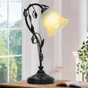 Touch Table Lamps, Flower Vintage Nightstand Lamp, Rustic Reading Bedside Light, Dimmable Farmhouse Stained Glass Lamp with USB for Bedroom Living Room, E26
