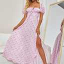 Women's Summer Puff Sleeve Floral Split Maxi Dress Flowy A Line Casual Beach Long Dresses 2026, L