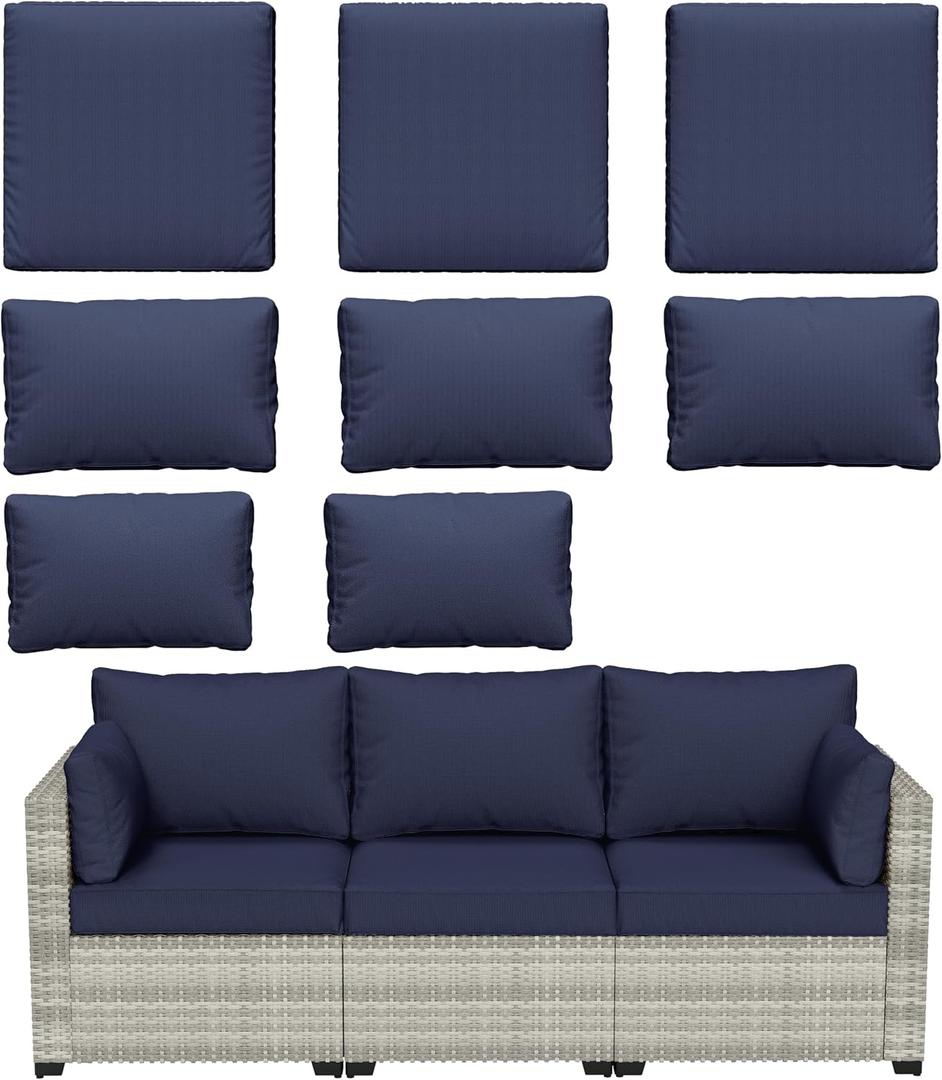 8 pcs Outdoor Cushion Slipcovers Outdoor Patio Cushions Covers Replacement Waterproof with Zipper w/3 Seat Cushion Covers and 5 Backrest Pillow Covers, Covers Only