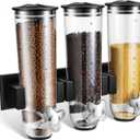 Umigy 1 Pcs Candy Dispenser Wall Mounted, Triple Dry Cereal Grain Dispenser Machine Wall Mount, Food Storage Container for Pantry Snack with 3 Cup for Kitchen, 39 oz (Black)