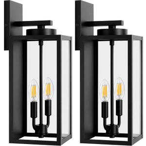 BesLowe 18’’ Large Outdoor Wall Lights, Modern Black Exterior Wall Lanterns