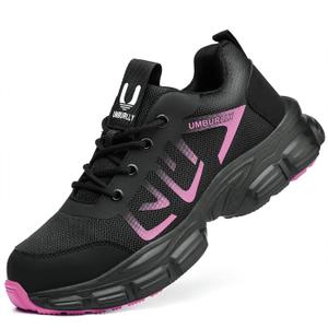 Hogent Steel Toe Shoes for Men Lightweight Comfortable Non Slip Work Shoes Women Puncture Proof Safety Sneakers for Industrial Construction & Daily Life Pink, Size: 6.5 Women/5 Men