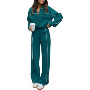 BTFBM Women's Two Piece Tracksuit Spring 2026 Long Sleeve Zip Up Sweatshirt Long Pants Outfits Jogger Sweatsuit Sets (Medium, Blue Green)