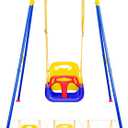 3-in-1 Toddler Swing Set, Indoor & Outdoor Baby Swing Heavy Duty Swing Set with Foldable Metal Stand for Aged 6 Months to 10 Years Old, Easy to Assemble and Store(Blue)