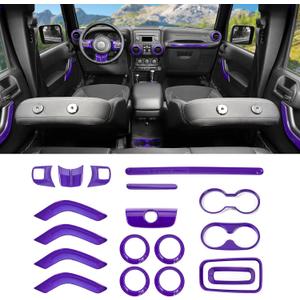 18PCS Full Set Interior Trim Kit for Jeep Wrangler JK JKU 2011-2018 4 Door,Center Console Door Handle Side Outlet Cup Holder Gear Cover Trim (Purple)