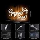 Congrats Grad Neon Sign with Graduation Cap, 16*11In Warm White Grad Light Up Led Sign for Class of 2026 Graduation Party Decorations Prom Celebration Gifts Kindergarten High School College Wall Decor, 16in x 11in