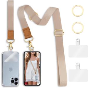 Phone Lanyard Crossbody Strap, Beige Cell Phone Lanyards for around the Neck Wristlet Wrist Strap Solid Color Adjustable for Keys Case Accessories Travel Essentials