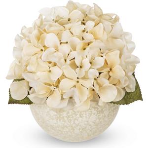 Hollyone White Hydrangea Artificial Flowers with Glass Vase Silk Fake Hydrangeas Faux Flowers Arrangements Floral Bulk Bouquet for Wedding Party Boho Home Decor Table Centerpiece Decorations