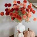 Hananona 12 Pcs Artificial Chrysanthemum Flowers, Orange Kiku Pom Pom Mums Flower Faux Fall Floral for Autumn Halloween Kitchen Table Centerpiece Home Decor (12, Burgundy, Burnt Orange, Deep Peach)