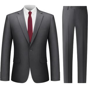 Cooper & Nelson Men's Suit 2 Piece Set, One Button Slim Fit Tuxedo with Jacket Pants Tie for Wedding, Business, Prom