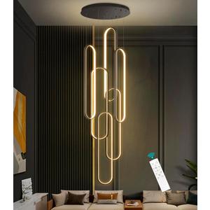 Modern LED Chandeliers for Foyer Entryway High Ceiling Long Staircase Chandeliers Dimmable Dimmable Flush Mount High Villa Foyer 2700k-6000k (26in x 7.9in x 118in, Black)