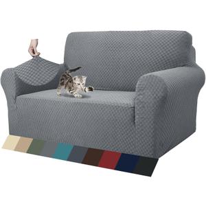 ZNSAYOTX 1 Piece Jacquard Couch Covers for 2 Cushion Couch High Stretch Loveseat Slipcover for Pets Dogs Anti Slip Love Seat Sofa Slipcover Furniture Protector (Loveseat, Light Grey)