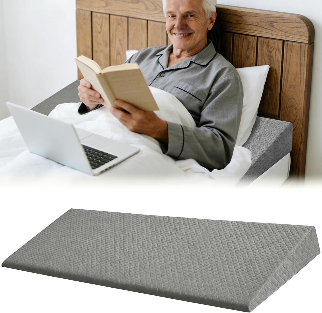 Twin Size Wedge Pillow for Sleeping - 4 Inch Bed Wedge Pillow for Acid Reflux, GERD, Sleep Apnea & Snoring Relief - High Density Foam Mattress Elevator for Back Pain, Post Surgery Recovery - Grey