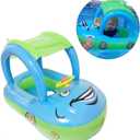 Baby Pool Float with Canopy Summer Steering Wheel Sunshade Swim Ring Car Inflatable Toys Infants Float Seat Boat for Kids Toddlers (light blue)